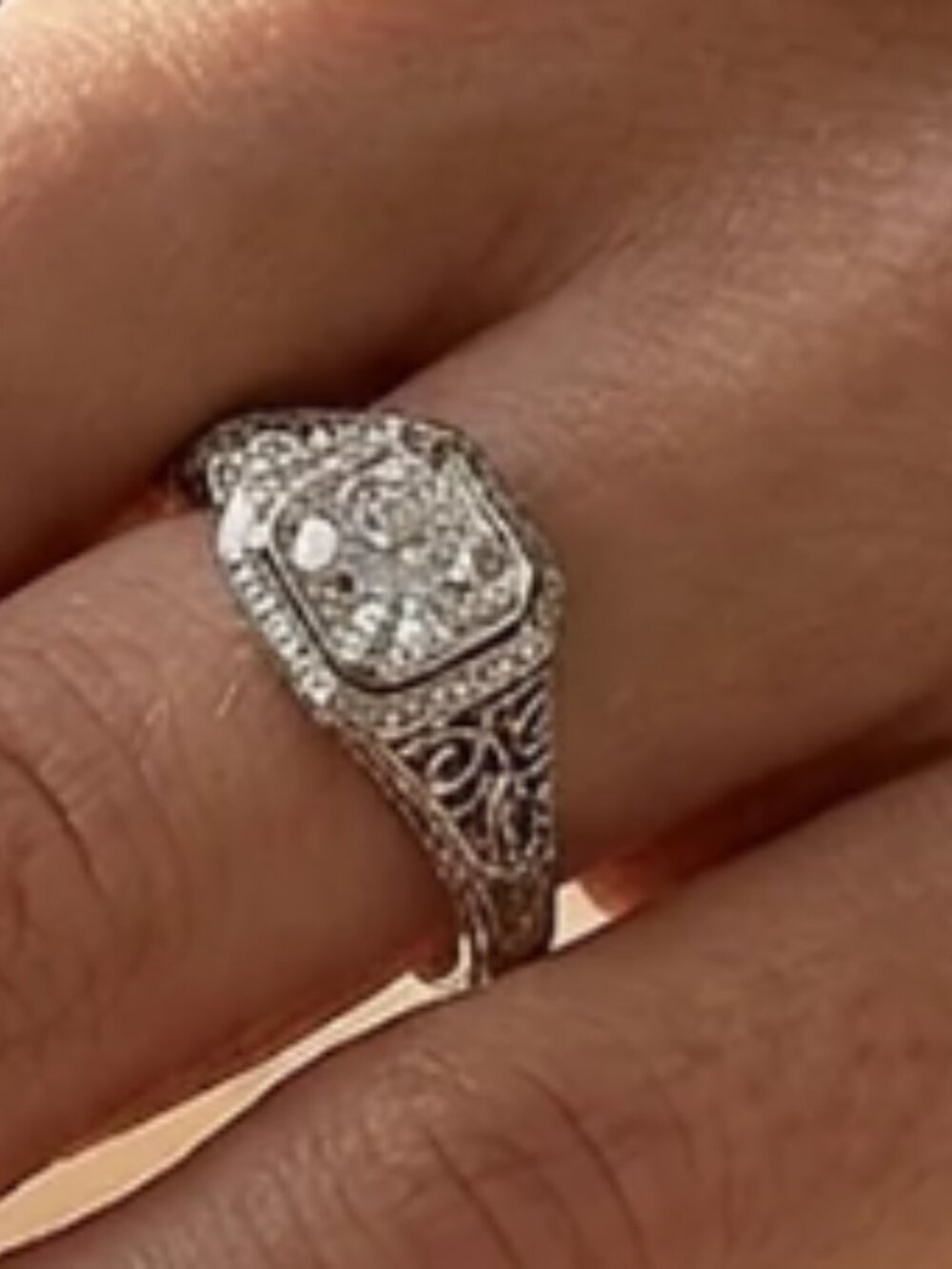 AN OFFER OF $1600 WINS TH1S BEAUTY--18K Art Deco White Gold Diamond Wedding Ring